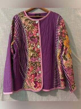 Koos Of Course! Quilted Jacket Long Sleeve Button Purple/Multi Women’s Sz L/XL